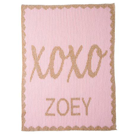 Personalized Metallic Hugs and Kisses Name baby blanket from Jax Gifts