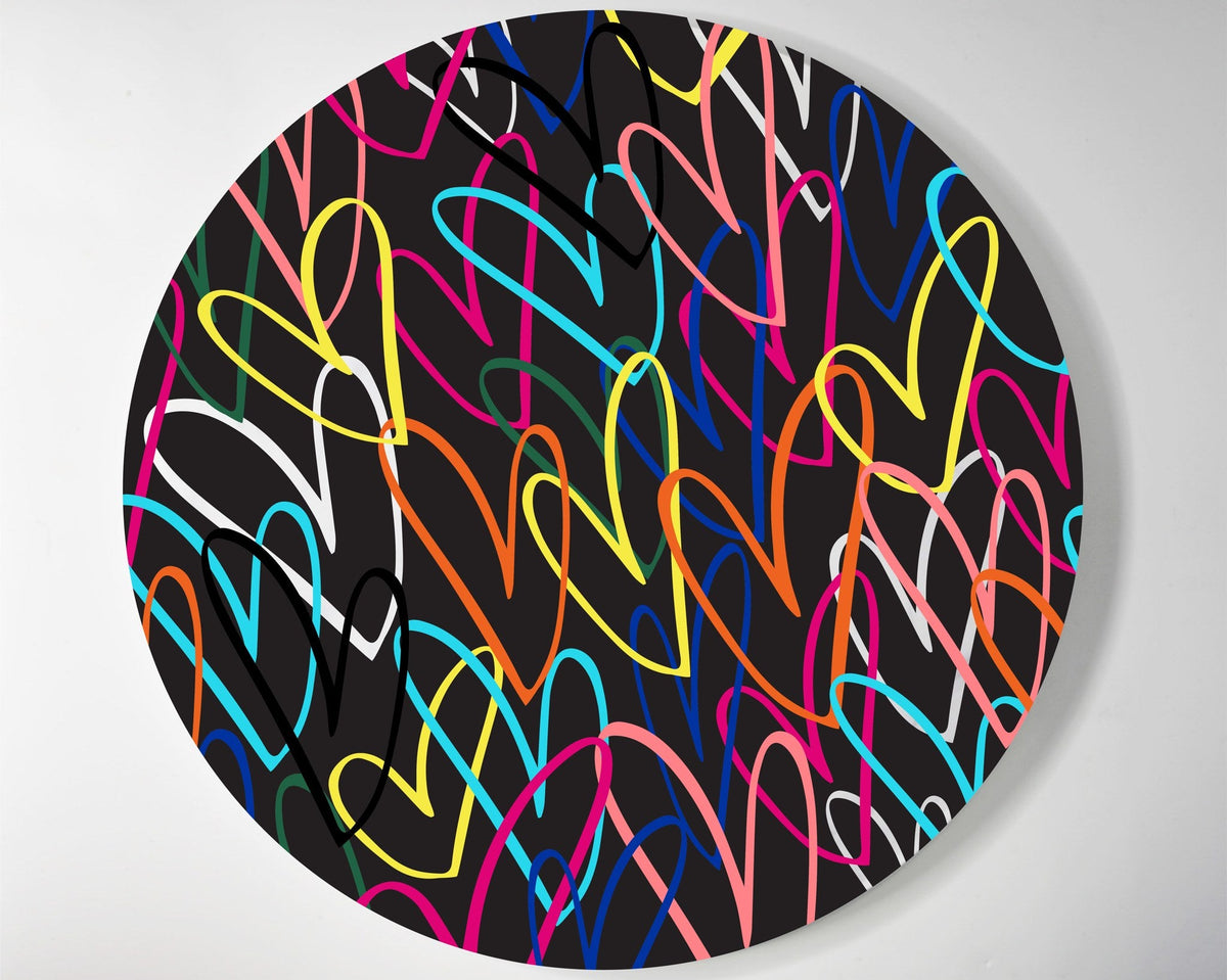 Multi Glitter Hearts on Black lucite lazy susan by Jax Gifts