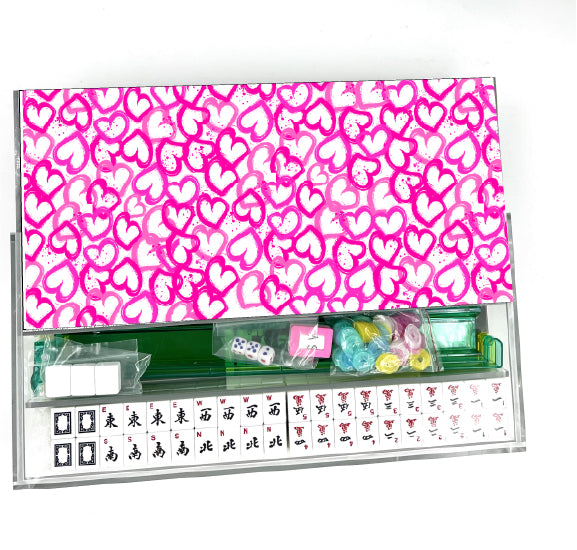 Pink Hearts Lucite Mahjong Set