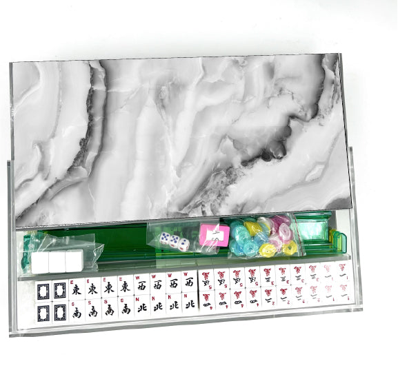 White & Black Stone Lucite Mahjong Set