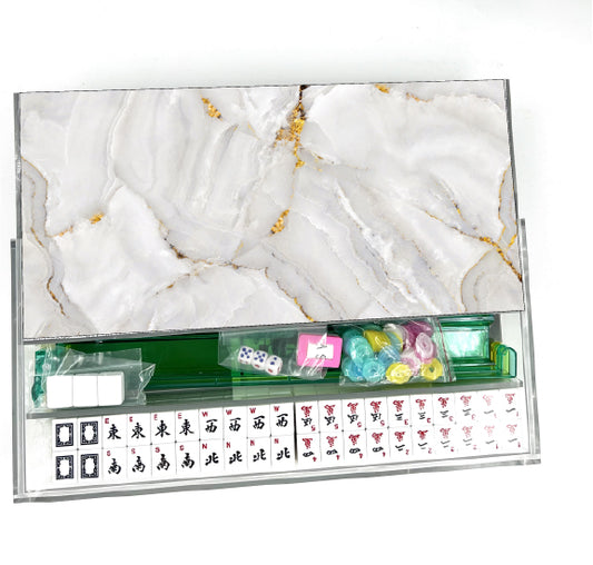 White & Gold Marble Lucite Mahjong Set