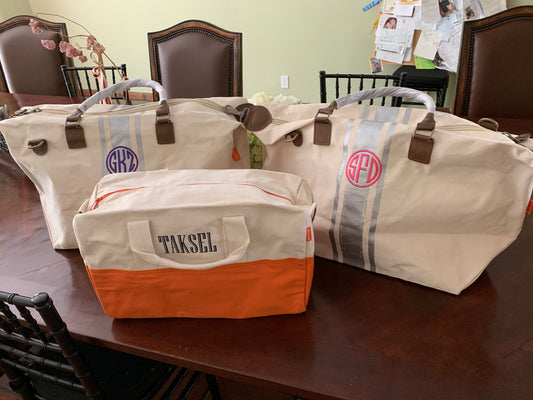 canvas weekender with silver