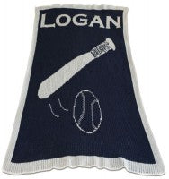 Name and Baseball Bat Stroller Blanket
