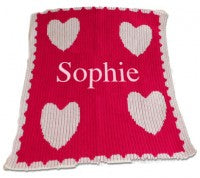 Name and Multiple Hearts and Scalloped Edge Stroller Blanket